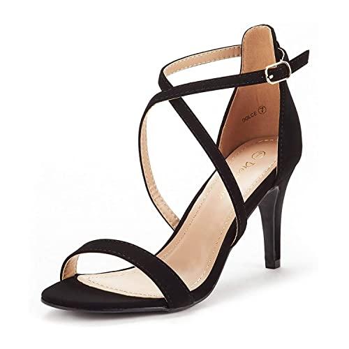 DREAM PAIRS Women's Dolce Fashion Stilettos Open Toe Pump Heel Sandal Black Nubuck - 6