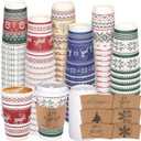 100 Set Christmas Paper Coffee Cups 16 Oz Double-Layer Ugly Christmas Sweater Paper Cups with Lids Cup Sleeves Disposable Winter Cups for Cold Hot Beverages Xmas Party Supplies, 6 Designs