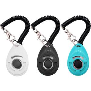 Dog Training Clicker with Wrist Strap Durable Lightweight Easy to Use,Pet Training Clicker for Cats Puppy Birds Horses,Perfect for Behavioral Training 3-Pack (Black,White and Water Lake Blue) (3) (Multicolored)