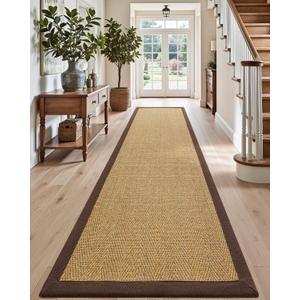 DEXI Jute Hallway Runner Rug 3x7, Woven Braided Natural Fiber Non Slip Runner Inside, Farmhouse Runners Carpet Indoor for Entryway Kitchen Luandry, Natural/Brown