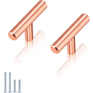 -Solid Drawer Knobs Brushed Rose Gold Cabinet Knobs Stainless Steel,10 Pack-Modern T Bar Kitchen Cabinet Handle Drawer Pull, 2 Inch Total Length,Diameter 10mm(2/5 Inch)