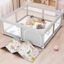 Baby Playpen with Mat 50x50 Inch, Play Pen for Babies and Toddlers with Gate, Baby Fence Sturdy Safety Playpen, Indoor & Outdoor Kids Activity Center