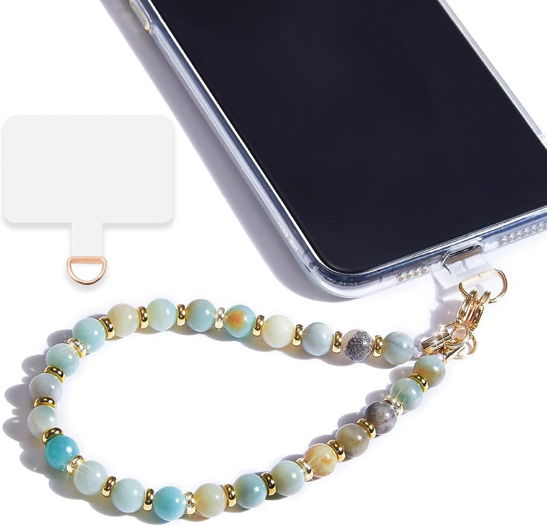Lostars Marble Beaded Phone Wrist Strap,Detachable Phone Bracelet Strap with Tether Tab,Hands-Free Wristlet Strap (Amazonite)