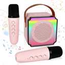 deAO Karaoke Machine for Kids Adults,Portable Bluetooth Speaker with 2 Wireless Microphones, Fun Voice Changing Function-Toys for 3+ Years Old Girl Boys Birthday Gifts (Pink)