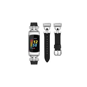 Wearlizer Leather Band Compatible with Fitbit Charge 6 Bands/Charge 5 Bands for Women, Dressy Slim Leather Strap Replacement Wristband with D-Shape Metal Buckle for Fitbit Charge 5/Charge 6 Band