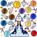 Outer Space Honeycomb Balls Bulletin Board Set Decorations Solar System Cutouts Reach for The Stars Galaxy Planets Astronaut Spacecraft Paper-Cuts for Birthday Party School Nursery Classroom Decor