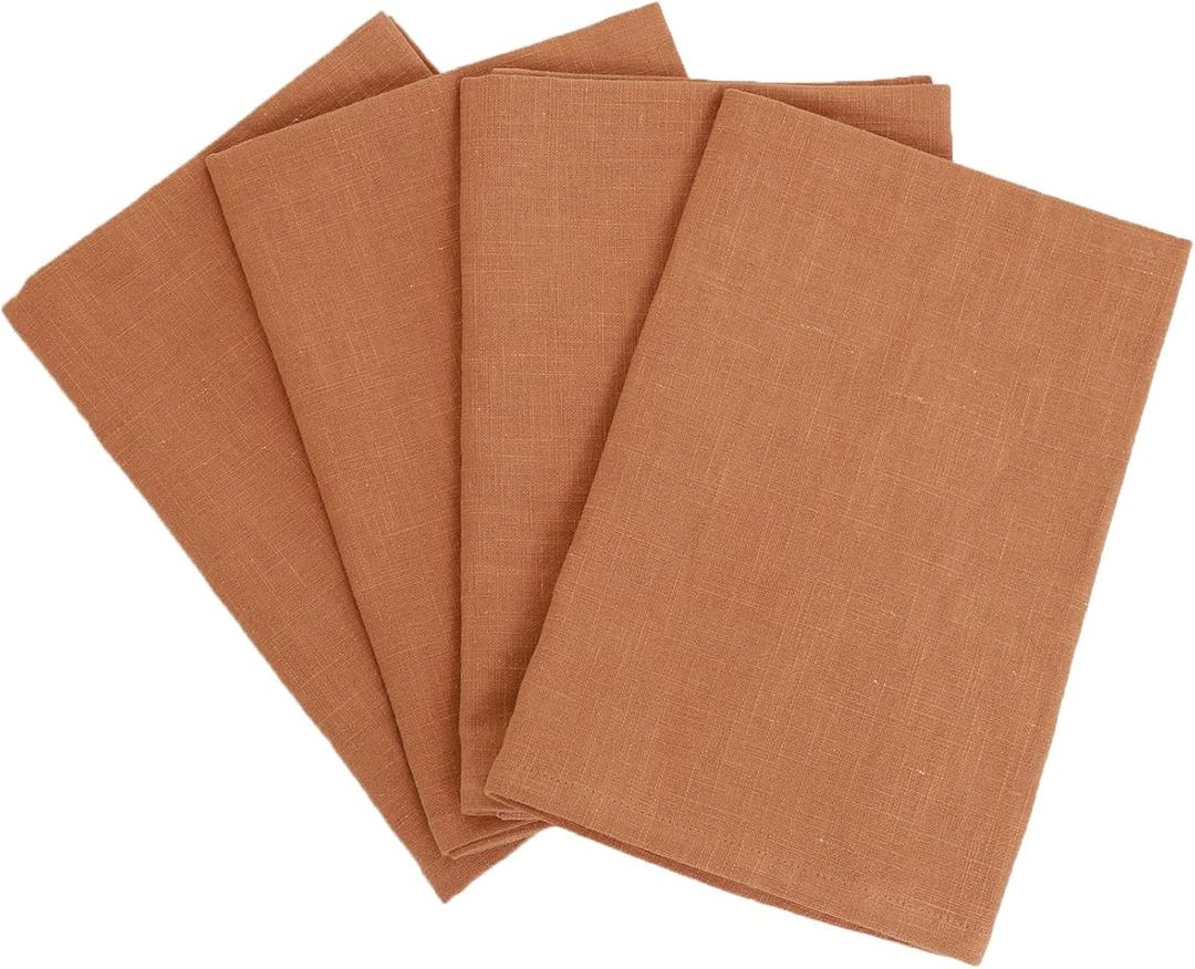 COTTONVILL 100% Pure Linen Cloth Napkins (20x20 inch 4 Pack, 04-Brown)