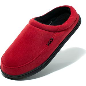 NewDenBer Men's Warm Memory Foam Suede Plush Fleece Lined Slip on Indoor Outdoor Clog House Slippers (9-10, 3. Red/Black)