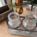 Vase Set with Flower and LED Lights, 3 Jars with Artificial Flowers, Rustic Wood Tray, Farmhouse Table Decor