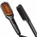 MEGAWISE Pro Ceramic Ionic Hair Straightener Brush for Home Salon, Straightening Hair Brush with 20s Heating Tech, Auto-Off, Anti-Scald with Universal Dual Voltage,Rotatable Power Cord, Black