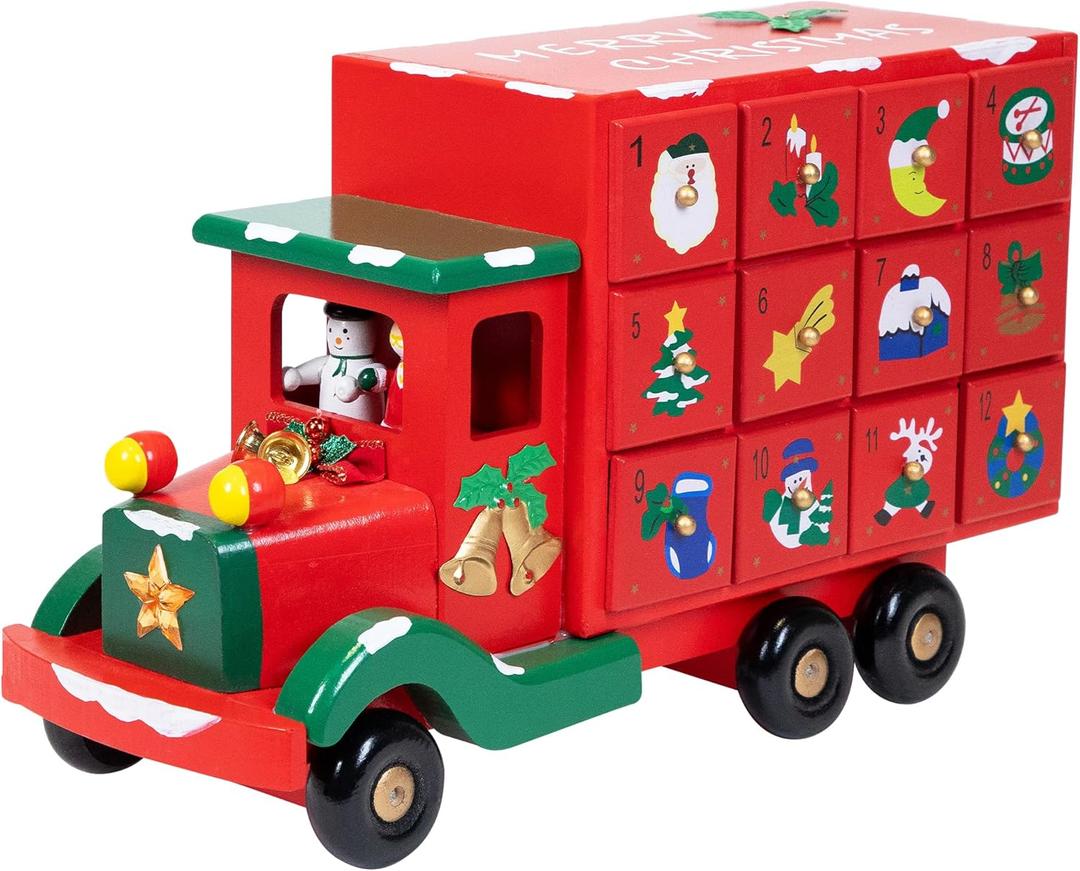 Advent Calendar Storage Truck Christmas Decoration - 14" - Red