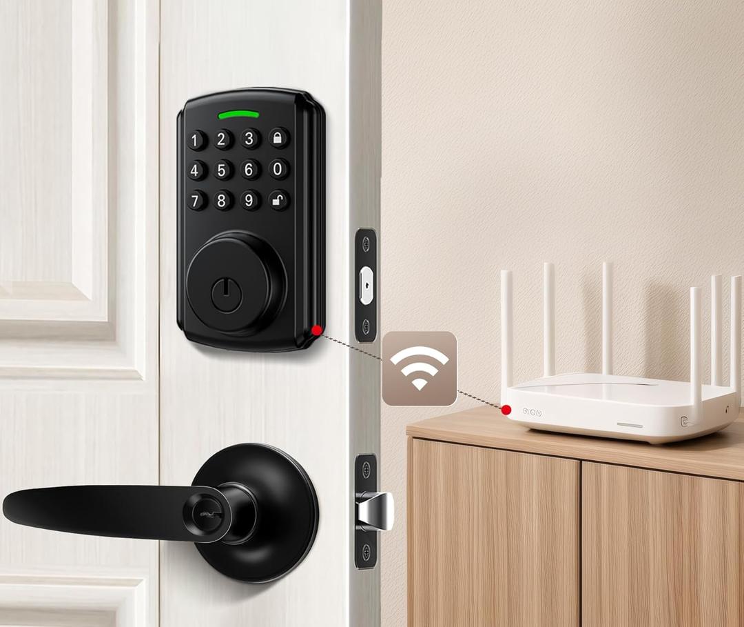 Front Door Lock Set, WiFi Keyless Entry Door Lock Deadbolt with Handle Set, Lever Handle, Same Key