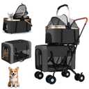 YYW Double Pet Stroller for Small Dogs & Cats - 4 in 1 Foldable Dog Stroller with 2 Detachable Carriers, Lockable Wheels & Safety Belts, Ideal for Multi-Pet Homes Walks & Travel(Black)