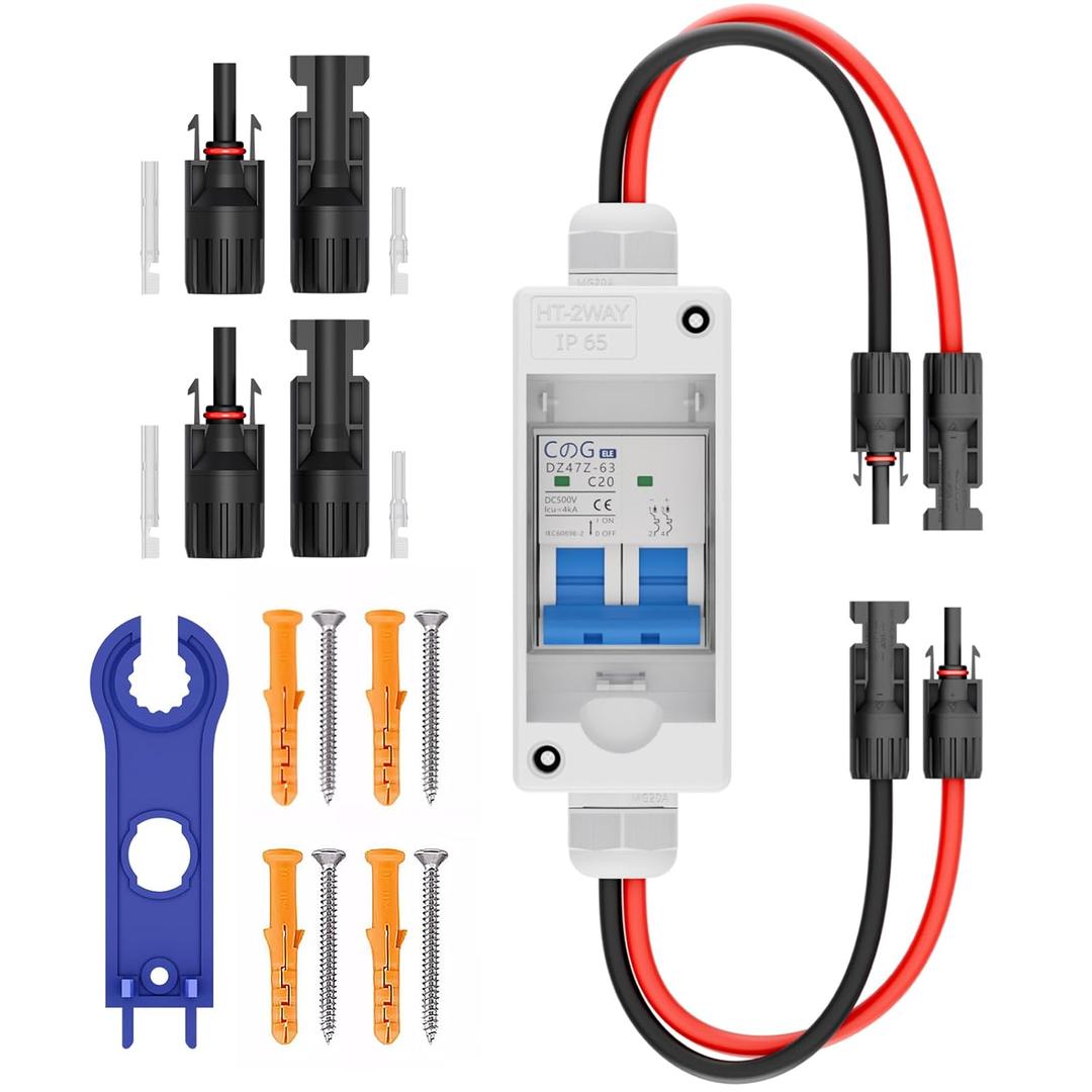 Solar Panel Disconnect Switch, CGELE 20 Amp DC 500V Breaker Box PV Disconnect Switch Miniature Circuit Breaker with IP65 Waterproof Box