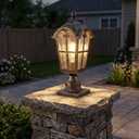YUBOLE Outdoor Post Light, Exterior Pole Lanten, Waterproof Cast Aluminium Post Light Fixture with Water-Tempered Glass Shade, E26 Based Post Lamp for Garden, Driveway, Backyard- Antique Brass
