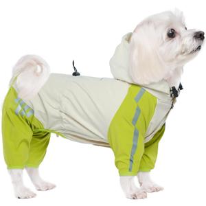 BRKURLEG Dog Raincoat With Legs, Waterproof Clothes, Pet Rainproof Jacket With Leash Hole, Reflective Poncho for Small Dogs Boy Girl, Green XXL (XXL(Back Length15.3"))