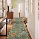 Lahome Floral Hallway Runner Rug Non Slip, 2'6''x10' Washable Runner Rug Soft Ultra-Thin Soft Kitchen Runners for Hallways, Distressed Carpet for Entryway Bathroom (Green)