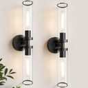 Black Wall Sconces, Set of 2, 22'' Modern Vanity Lights Fixture for Bathroom with Clear Glass, Wall Sconces Lighting, for Living Room/Bathroom Hallway Mirror/Bedroom (Bulbs Not Included)