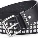 EMMIOL Cool Y2K Belt Women Black bb Belt Silver Buckle Oval D Ring Star Belts Trendy Streetwear Punk for Jeans (Fits 30" -38 " Waist)