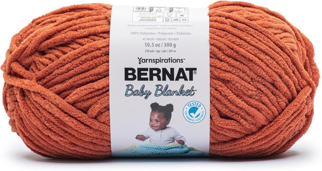Bernat Baby Blanket Terracotta Yarn - 1 Pack of 300g/10.5 oz - 100% Polyester - #6 Super Bulky - 220 Yards - Knitting/Crochet