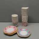 Umigy 60 Sets Tea Party Decorations Floral Paper Tea Cups with Handle and Plates Disposable Blossom Teacups and Saucers Sets with Tape for Hot Cold Drink Birthday(Pink, Blue,6.5 oz)