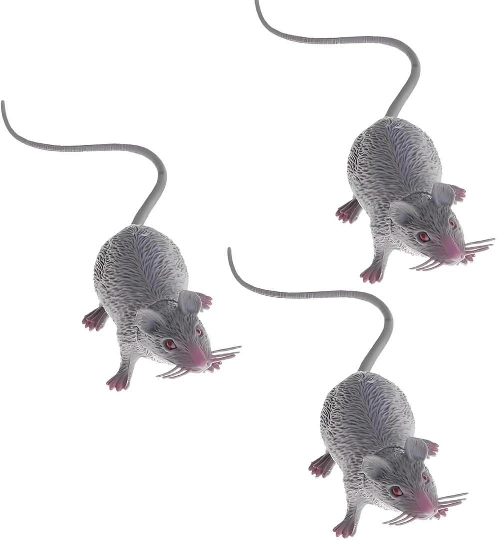 3Pcs Plastic Halloween Rat, Realistic Fake Mouse for Party Decorations, Creepy Prank Props, Spooky April Fool's Day Trick, Lifelike Mice Figures for Party and Haunted House Decor, Decorations (Grey)