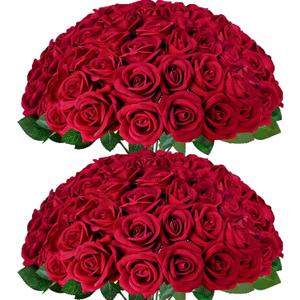 50Pcs Red Roses Artificial Flowers with StemsFake Roses Bouquet Fake Flowers BulkSilk Velvet Roses for Wedding Centerpieces Arrangement Baby Shower Birthday Home Decor Gifts