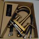 4 inch Brushed Gold Bathroom Sink Faucet with Pop-up Drain and 2 Supply Hoses, Stainless Steel Lead-Free 2-Handle Centerset Faucet for Bathroom Sink Vanity RV