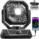 Portable Camping Fan with 20000mAh Rechargeable Battery, USB-C Battery Powered Fan for Indoor Outdoor Use, Ultra Quiet Battery Operated fan for Travel, Tent, Beach, Picnic, BBQ, Desk, Home