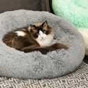 Anti Anxiety Round Fluffy Plush Faux Fur Warm Washable Dog Bed & Cat Bed, Original Bed for Small Medium Large Pets,Used to Relieve Joints and Improve Sleep (20", Light Grey)