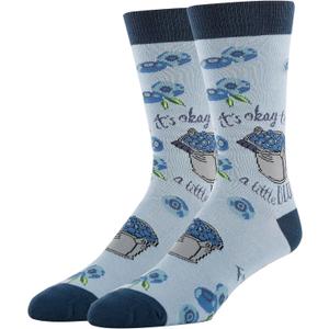 3 x ooohyeah Men's Funny Novelty Food Fruit Theme Crew Socks, Fun Crazy Silly Cotton Dress Socks, Shoe Size 8-13 (A Little Blue)