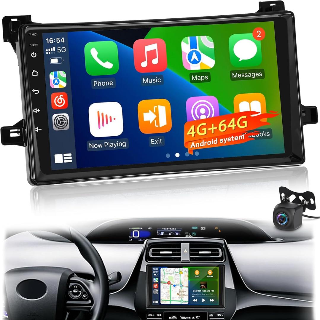 4+64G Android Car Stereo for Toyota Prius 2015 2016 2017 2018 2019 2020-9 Inch IPS Touchscreen Radio with Wireless Carplay/Android Auto/32EQ DSP/GPS + AHD Backup Camera