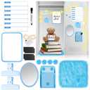 Blue Locker Accessories Kit Back to School Essentials Includes Shelf Magnetic Pen Holder Whiteboard Rug Cute Succulent Fridge Magnets and Organizing Supplies Locker Organizer Supplies