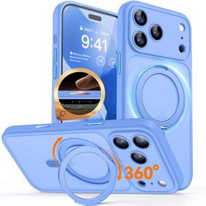CANSHN 360 Spin Magnetic Stand for iPhone 17 Pro Max Case with Camera Control [Full Camera Protection] [Compatible with Magsafe] Translucent Matte Shockproof Protective Phone Cover - Ultramarine