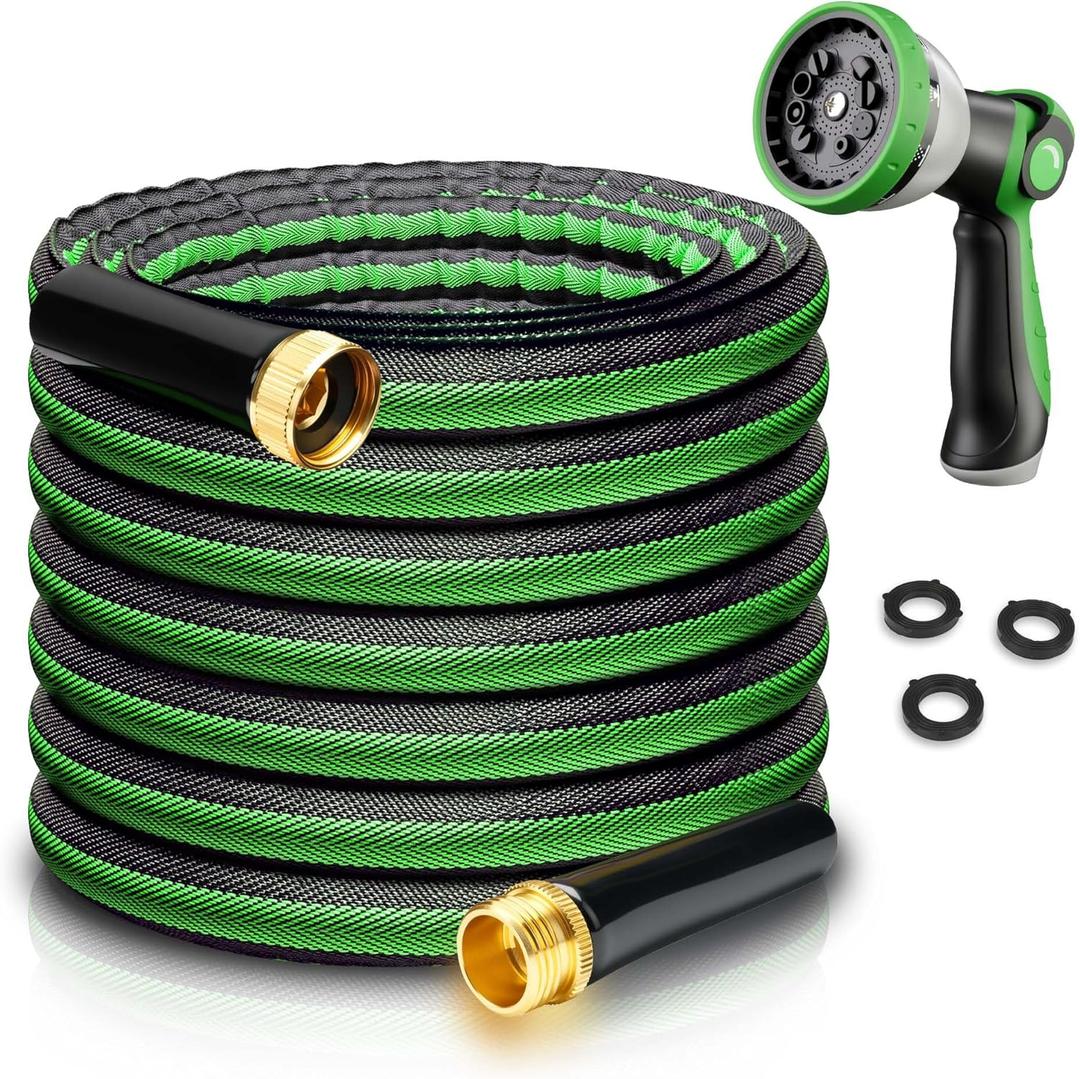 Aterr Garden Hose 50ft, Lightweight Flexible Water Hose with 10 Pattern Nozzle, Durable Hose, Solid Aluminum Connectors, Leak-Resistant for Yard Lawn Car Washing, (Green)