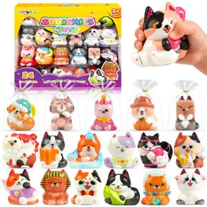 FUNNYB&G Cat Squishy Toys for Kids - 24 Pack Squishies Toy Party Favors Small Bulk Goodie Bag Stuffers Classroom Prizes Birthday Gifts for Boys Girls Toddler Slow Rising Squeeze Toy