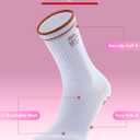 Pilates Grip Socks for Women - Embroidery Athletic Crew, Non-Skid Sticky Soles for Yoga, Barre, Workout & Hospital (White)