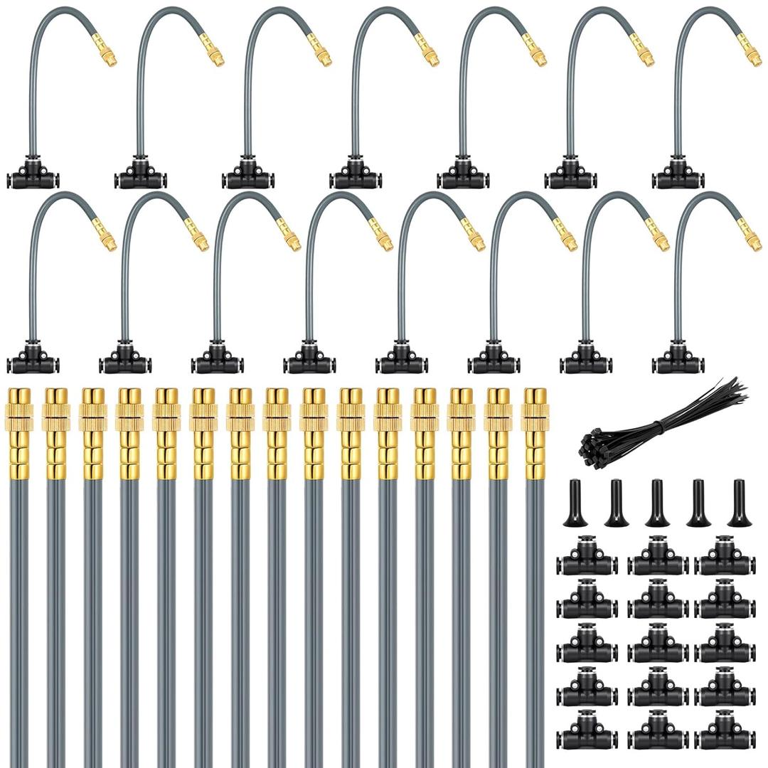 360° Adjustable 1/4" Drip Irrigation System,Bendable Watering Misting Irrigation System, Garden Watering Atomizing System with 15 Nozzles, Automatic Irrigation System for Garden