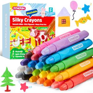 SYNCFUN 24 Pcs Twistable Silky Crayons, Washable Crayons for Paper, Easy to Hold & Quick-Drying Art Supplies, Non-Toxic, Mess Free, Birthday Valentine Easter Gifts for Kids Ages 3 and Up