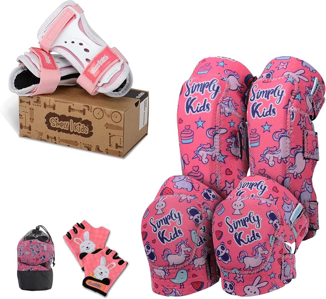 Simply Kids Bundle: Knee Pads, Elbow Pads, Bike Gloves and Wrist Guards for Child Boy Girl Toddler I One Set for All Sports Roller-Skating Balance Bike Skateboard