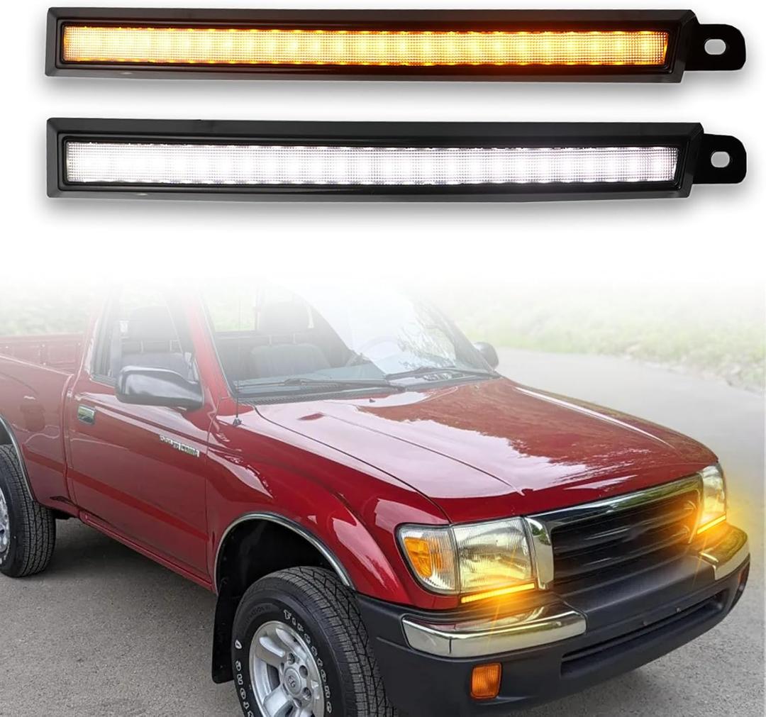 LED Front Bumper Fog Light DRL Amber Sequential Turn Signal Lamp Feature Kit for Toyota Tacoma 1998 1999 2000,Replacement Front Side Upper Bumper Filler Bracket,2pcs