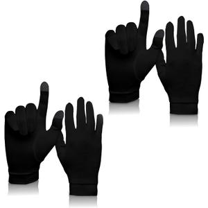 Pure Silk Glove Liners Pack of 2 | Soft & Comfortable | Touchscreen Thermal Gloves | Natural Wear | Unisex | with Wash Bag (Medium, Jet Black)