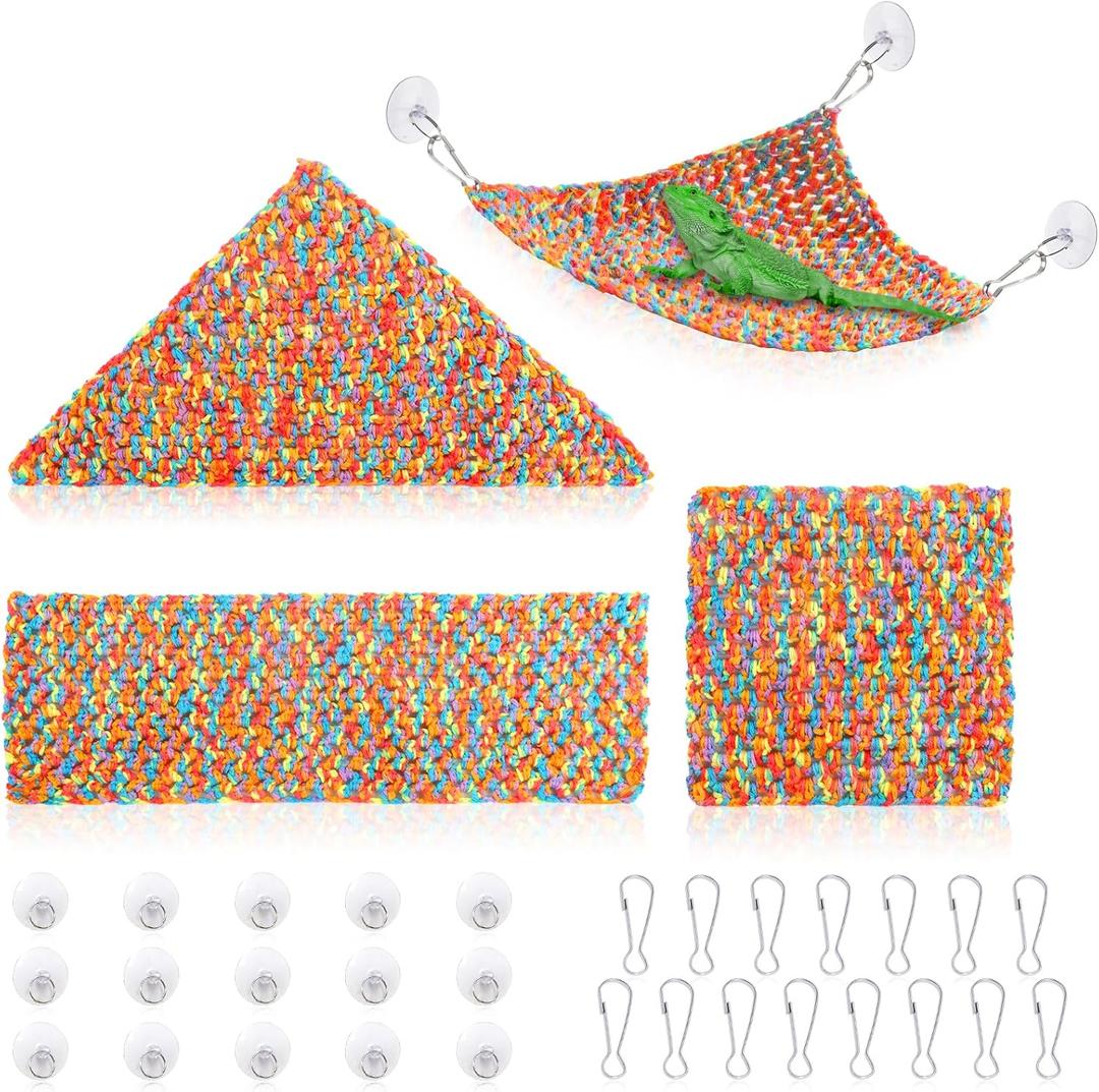 3 Pcs Reptile Hammock Bearded Dragon Hammock with 15 Suction Cups Hooks Bearded Dragon Tank Accessories Reptile Tank Decor for Climbing Reptiles Lizards Chameleon Gecko Snakes (Red, 3 Pcs)
