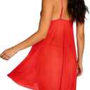 Hilinker Womens Sheer Mesh Babydoll Lingerie Ruffle Trim Deep V Open Front Nightdress with Thong Red Large (Red, L)