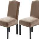 H.VERSAILTEX Velvet Dining Chair Covers Stretch Chair Covers for Dining Room Set of 2 Parson Chair Slipcovers Chair Protectors Covers Dining, Soft Thick Solid Velvet Fabric Washable, Taupe