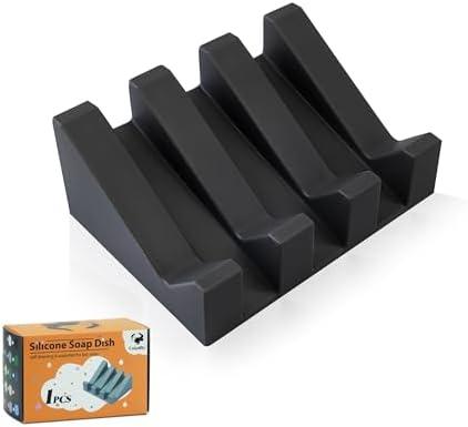 Coipdfty Soap Dishes, Silicone Shower Soap Dish with Drianage, Bar Soap Holder & Saver Waterfall Self-Draining to Keep Your Bar Soap Organized and Clean (1, Black)