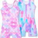 Nymphperi 2 Pack Gymnastics Leotards for Girls Cute Biketards with Shorts Kids Sleeveless Unitard Dance Sportswear (Pink, M)