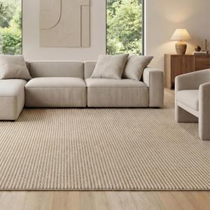 Bedsure 6x9 Faux Wool Area Rug for Living Room, Machine Washable, Beige