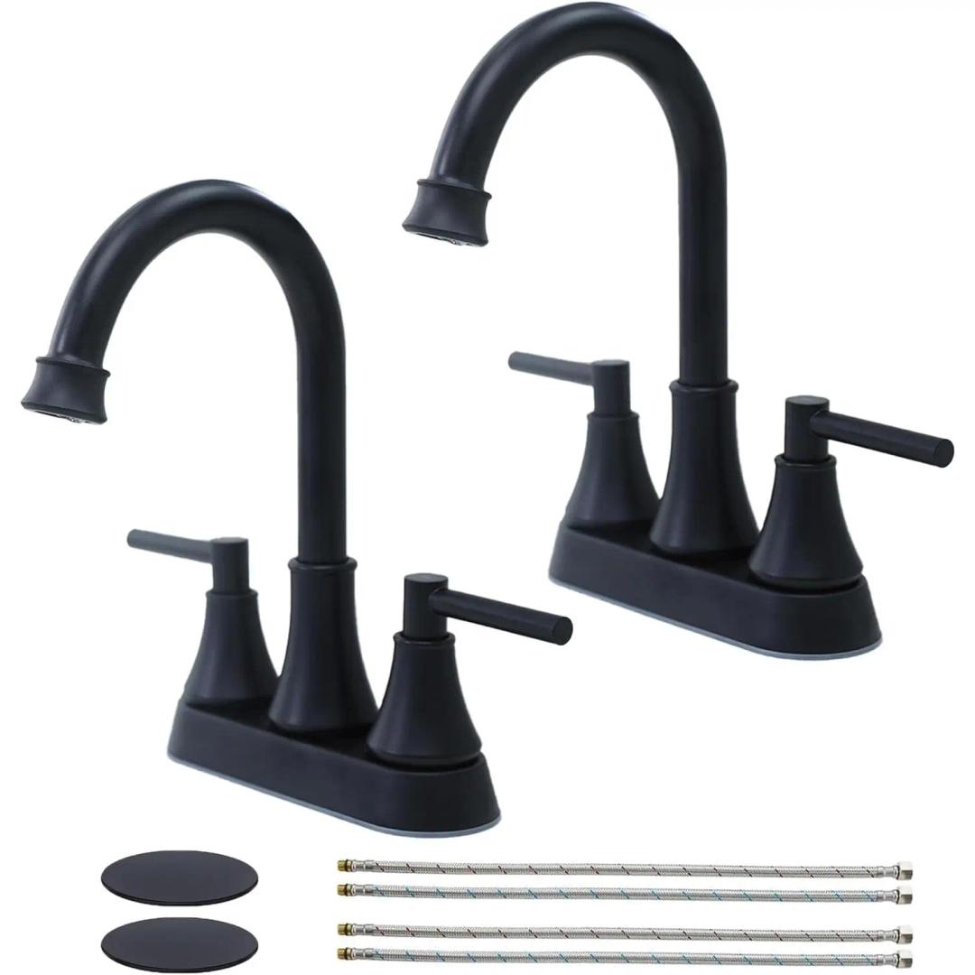Bathroom Faucets for Sink 3 Hole, 4 inch Matte Black
