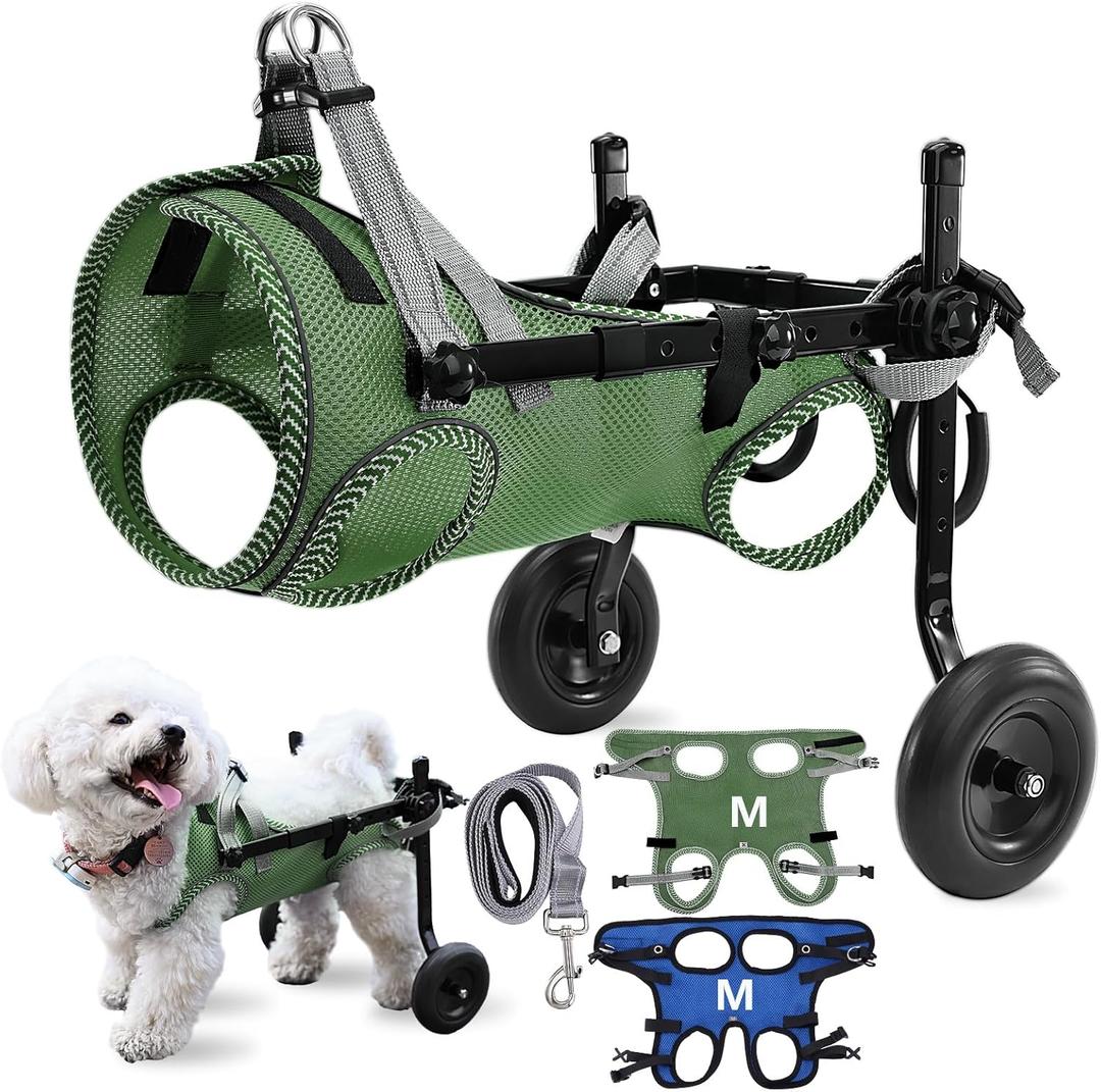 Updated Dog Wheelchair for Back Legs, Small Dog Wheelchair Carts with Wheels, Light Weight Wheelchair for Leg Support Helps Senior, Injured, Paralyzed,2pcs (Medium, Olive Green)